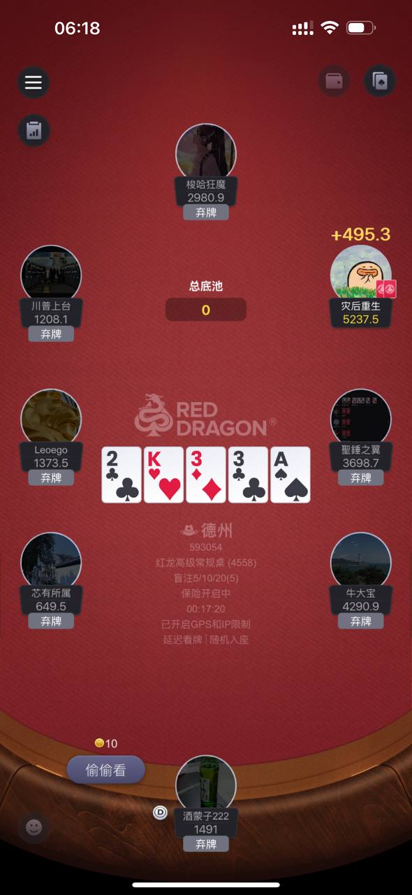 红龙扑克 App 牌桌对局